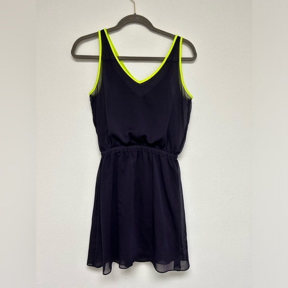 EXPRESS Black Neon Yellow Dress size S Womens Sleeveless Summer Sundress - Picture 2 of 7